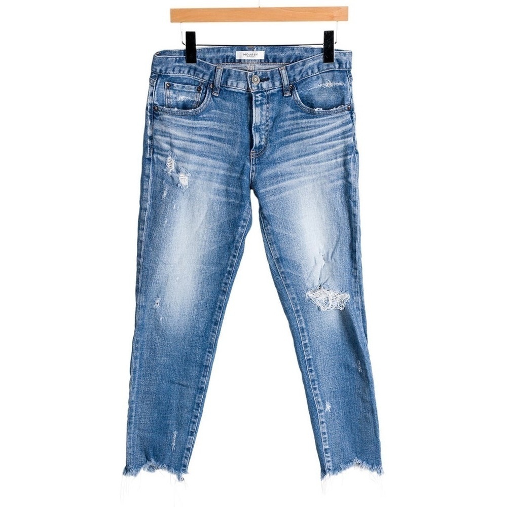 Moussy Vintage Mid Rise Skinny Leg Jeans Blue Denim Distressed Casual Womens 27